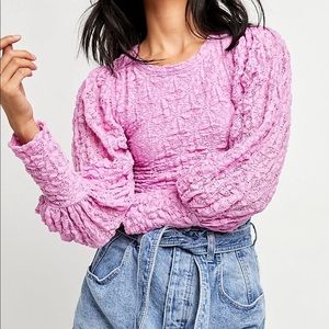 New Free People Pink Tea Time exaggerated crinkled lace top